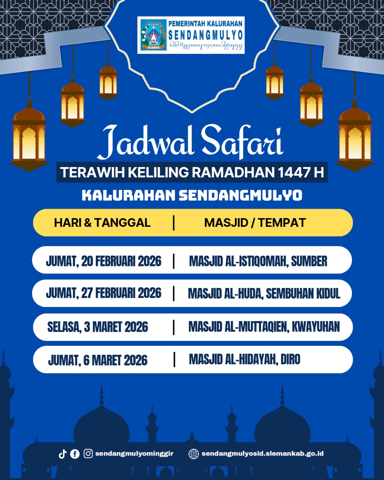 JADWAL TARAWIH KELILING PEMKAL SENDANGMULYO 2026